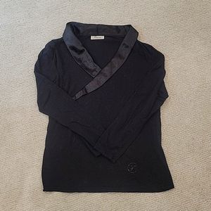 Temperley London Black Long Sleeve Top w/ Satin Collar